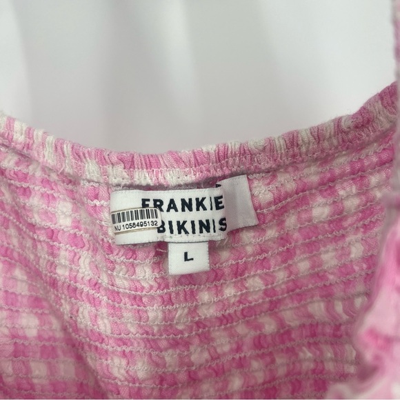 Frankie's Bikinis Christabelle 100% Linen Pink Gingham Smocked Maxi Dress Large - Picture 7 of 10